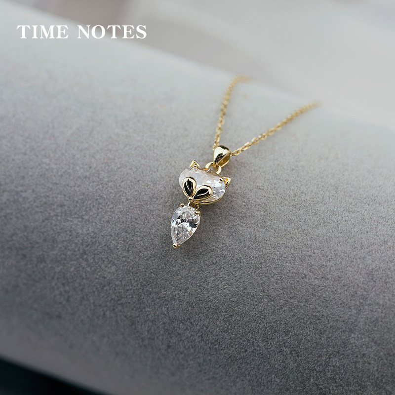 项链女纯银电镀14k金可爱狐狸锁骨链女生银饰品韩国七夕首饰气质