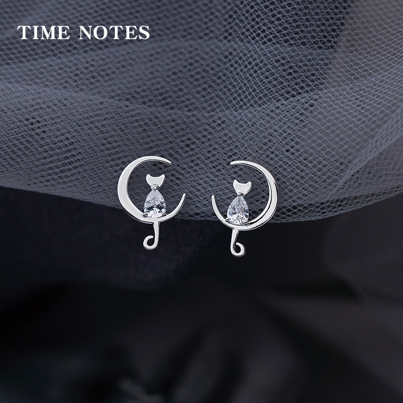 银耳钉女可爱小猫耳饰纯银猫咪银饰品首饰韩国简约耳丁学生女生