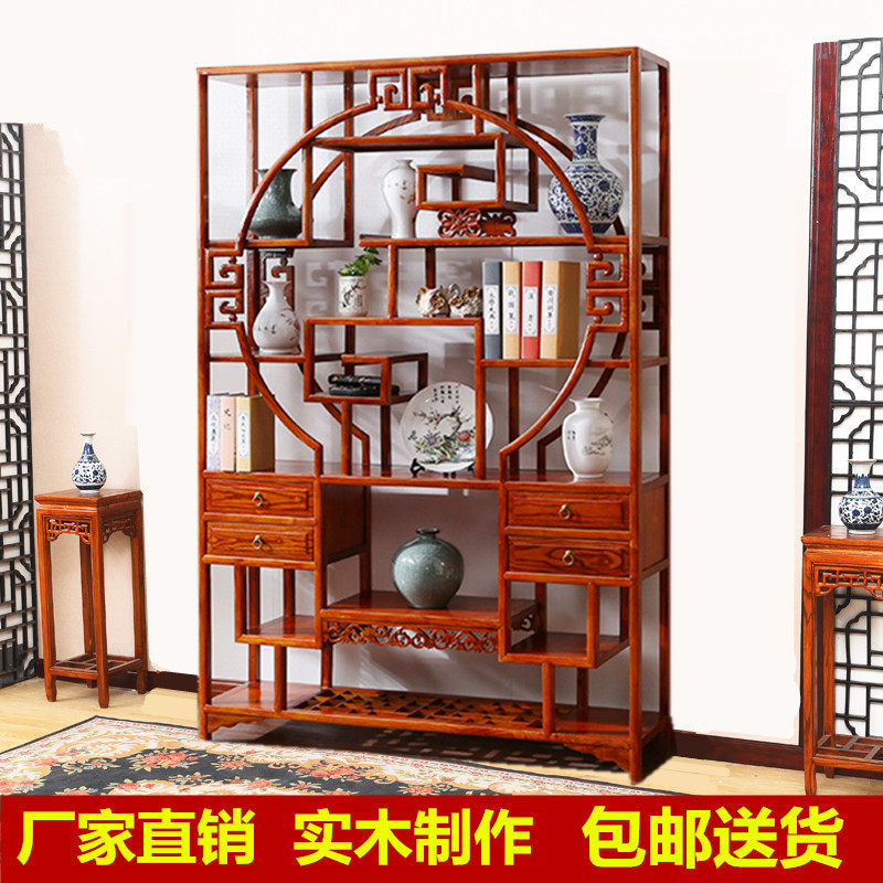 博古架新中式展示柜仿古书柜置物架茶叶架陈列柜客厅古董架子书架_虎窝淘