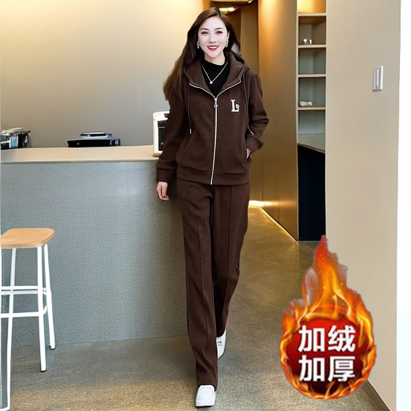 秋冬款加绒加厚休闲运动服套装