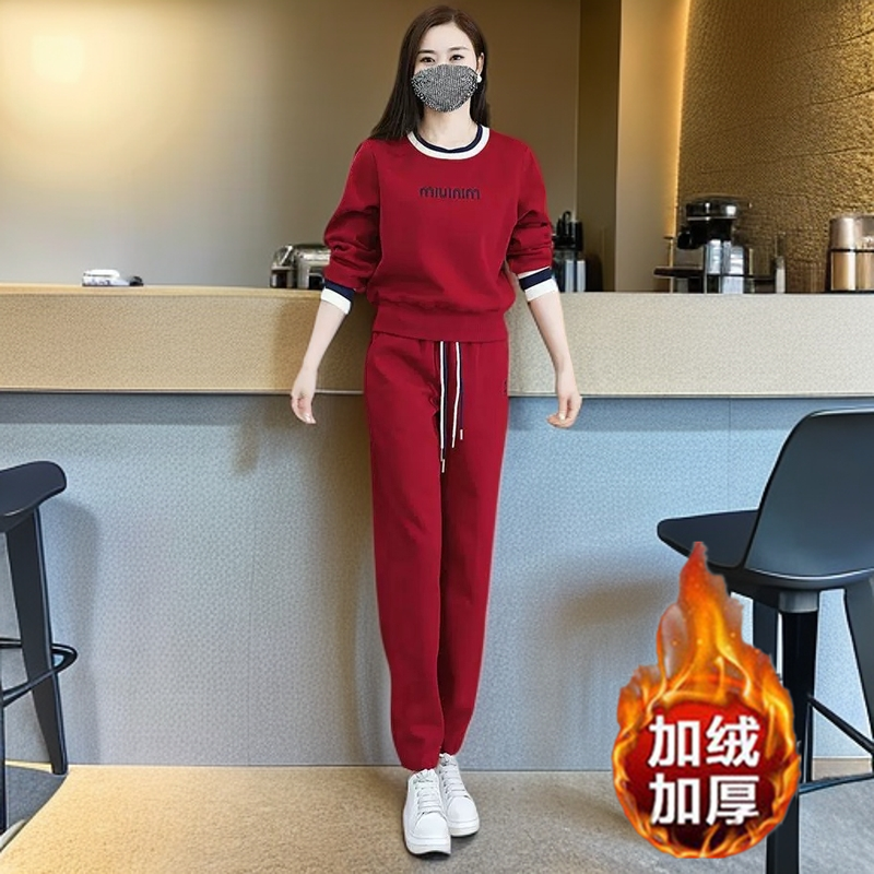 加绒加厚休闲运动服女士秋冬款