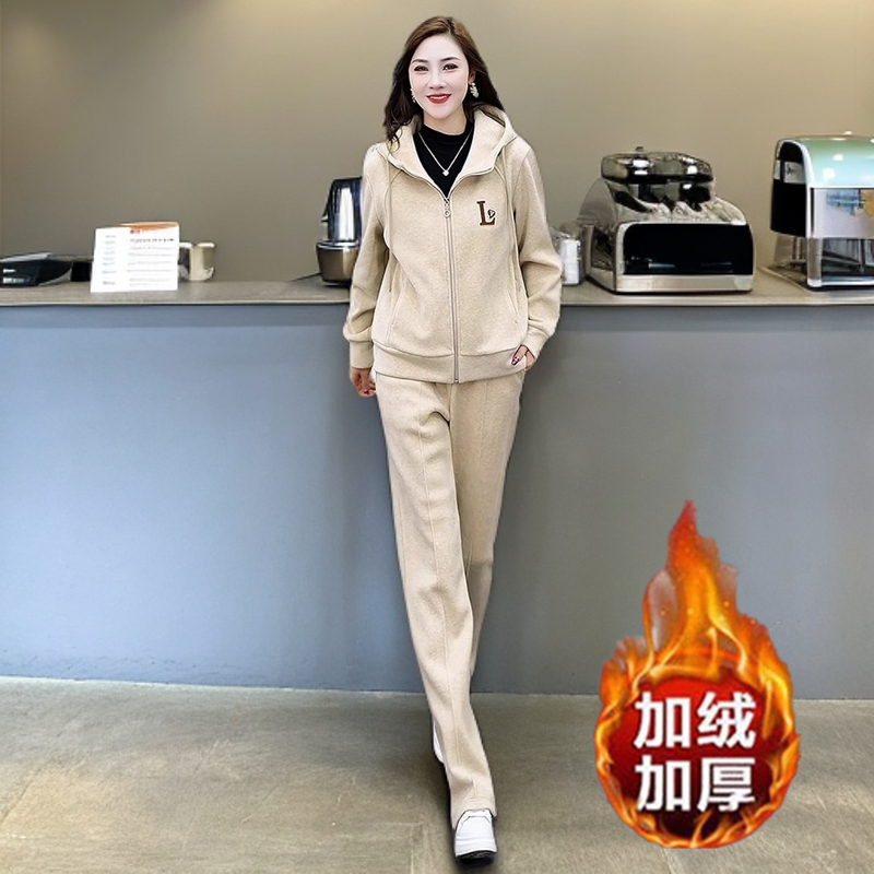 秋冬款加绒加厚休闲运动服套装