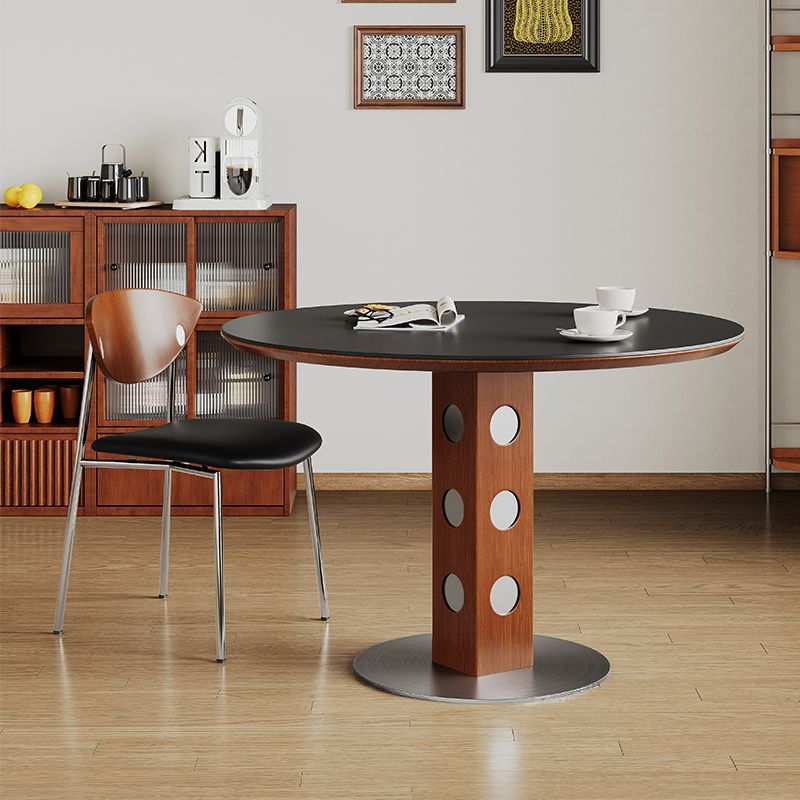 途远中古风圆形德利丰岩板餐桌实木复古小户型简约圆桌餐厅饭桌