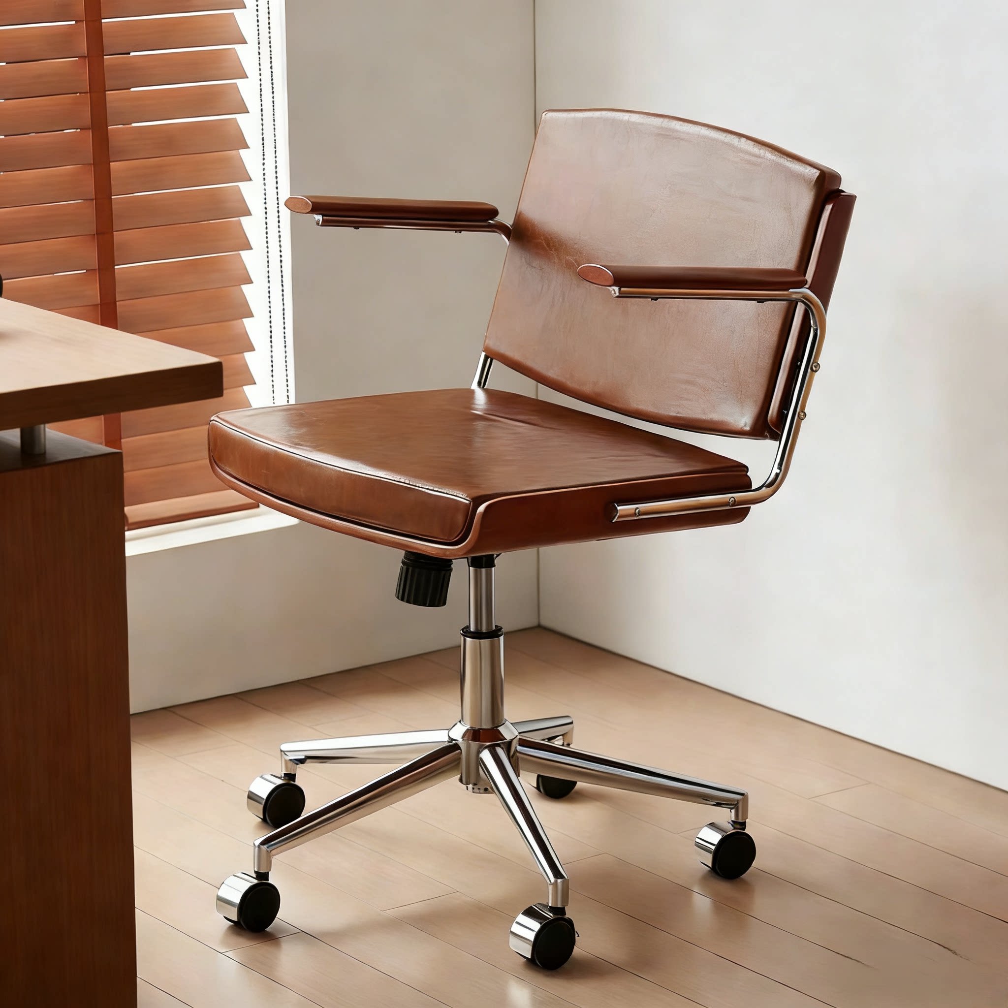 中古风实木家用电脑椅软坐包面办公椅书桌椅靠背椅不锈钢柏林转椅