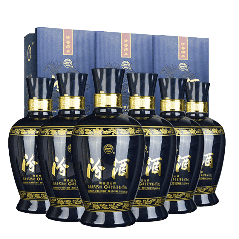 【酒厂直供】山西汾酒 蓝汾53度高度475ml六瓶整箱清香型白酒送礼