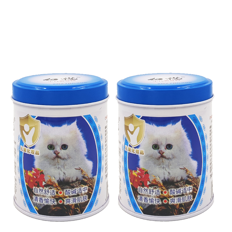 白猫小儿婴儿爽身粉100g铁罐装附精美粉扑野菊花茉莉味痱子粉止痒