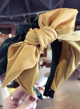 韩国新款布艺大蝴蝶结网红宽边缠绕发箍女纯色黑色发饰头箍甜美