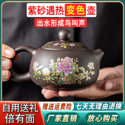 变色原矿紫砂茶壶家用个人单个泡茶壶遇热变色西施凤鸣壶家用断水