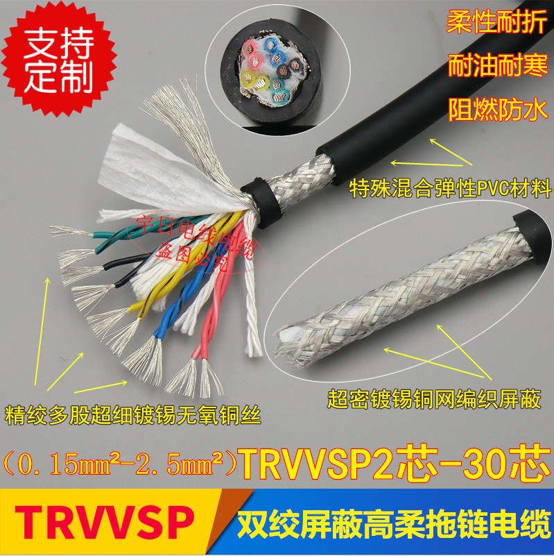 TRVVSP高柔性拖链双绞屏蔽电缆线数据4 6 8 10 26芯x0.14 0.2 0.3