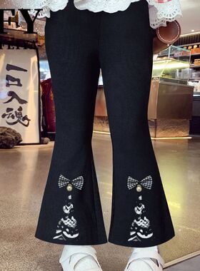 女童喇叭裤春秋款2025新款儿童洋气中大童黑色休闲长裤韩版显瘦潮