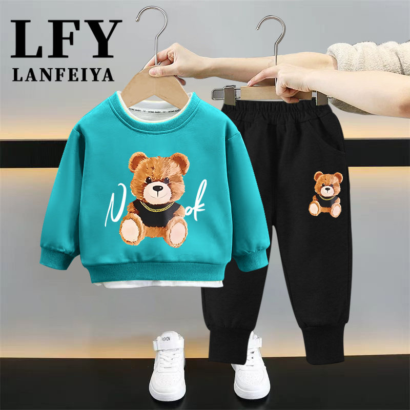 儿童卡通男童宝宝假两件卫衣套装休闲运动中小童宝宝时尚童装衣服