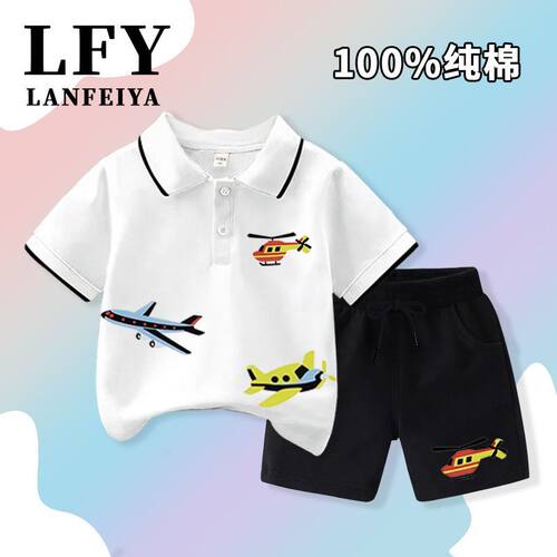 男童夏季纯棉卡通短袖短裤套装