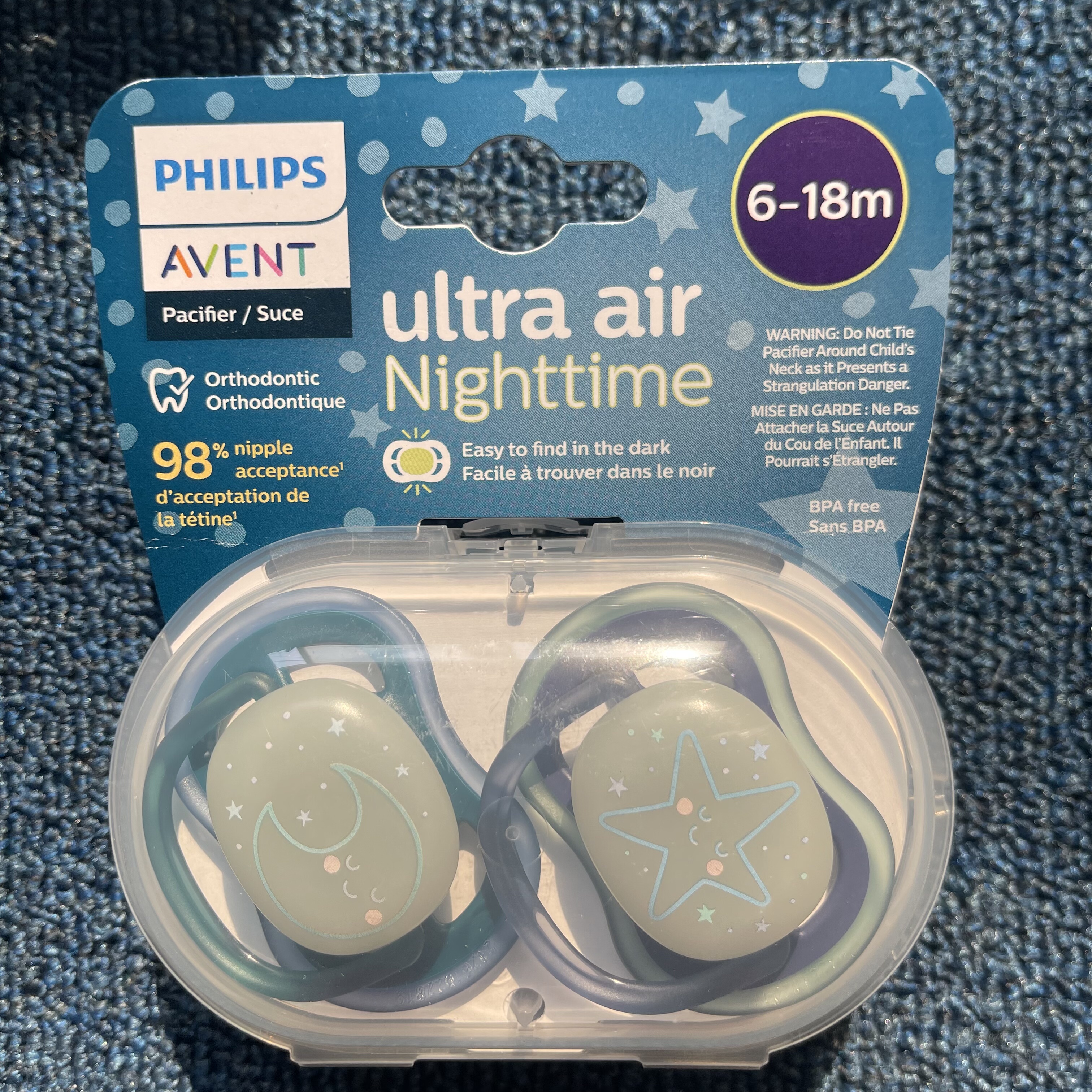 飞利浦新安怡安抚奶嘴新生婴儿防胀气宝宝4孔扁头透气款0-6-18月