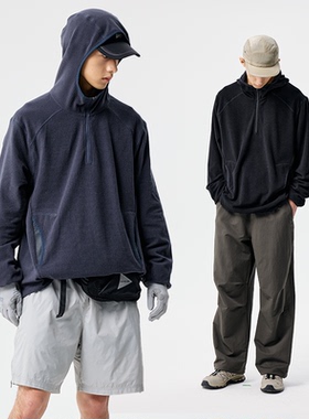 BENPANDA 半开领格子绒连帽衫秋轻量速干长袖男秋冬户外套头卫衣