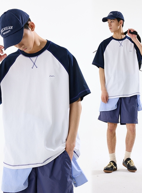 BENPANDA 2025新款撞色插肩袖280gT恤男夏季宽松日系潮流圆领短袖