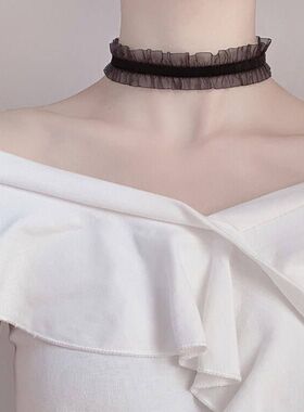 天鹅绒荷叶边锁骨链项链女潮网红项圈女颈带蕾丝甜美项圈脖子饰品