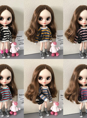 小布blythe娃娃衣服 ob24 ob26 azone素体 Ymy22娜娜肉肉条纹卫衣