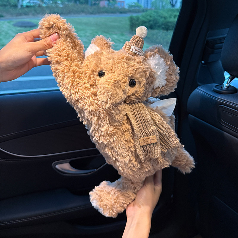 车载纸巾盒创意可爱棕色大象抽纸盒车内挂式纸抽盒汽车用纸巾袋女