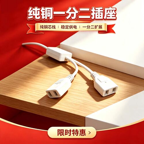 新款上市监控电源线一分二插座