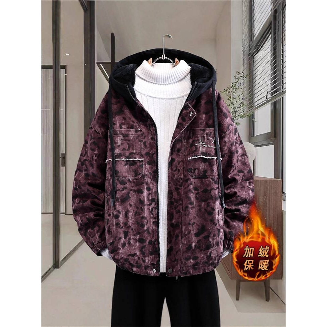 品牌专柜男士加绒加厚连帽夹克2025秋冬新款男装青少年时尚休闲假