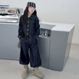 品牌专柜女童原色牛仔套装2026年春季新款中大童洋气短外套弯刀裤