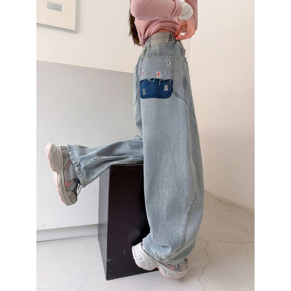 品牌专柜女童弯刀裤2026春款牛仔阔腿裤宽松直筒裤独特超好看中大
