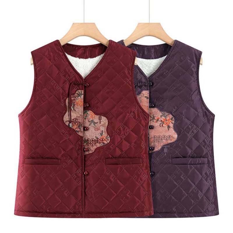 品牌专柜中老年人冬季保暖马甲女奶奶加绒加厚背心老太太马夹妈妈