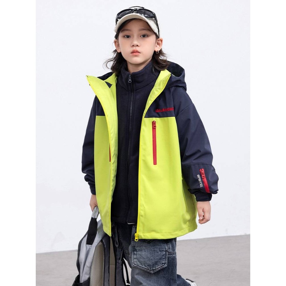 品牌专柜男童三合一冲锋衣2025新款秋冬款中大儿童时髦休闲荧光绿