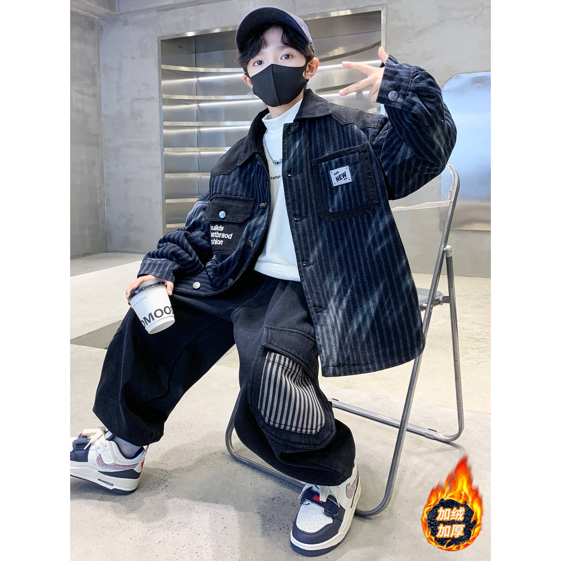 品牌专柜儿童装男童加绒套装冬季2025新款中大童男孩冬装加厚工装