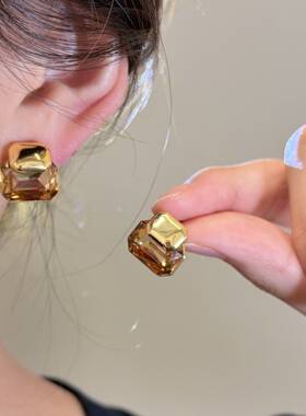 品牌专柜简约甜美方糖水晶耳钉女小众设计感耳环轻奢高级感精致百