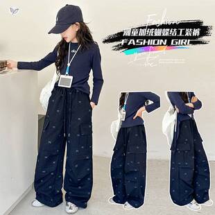 品牌专柜女童春秋休闲长裤2026年新款中大童满印蝴蝶结工装裤洋气