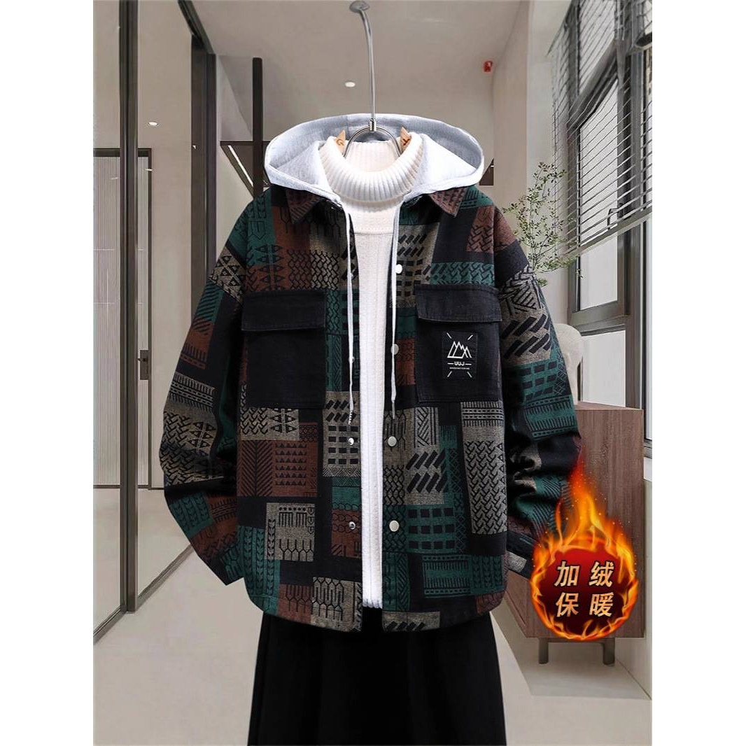 品牌专柜男士加绒加厚连帽夹克2025秋冬新款男装青少年时尚休闲假