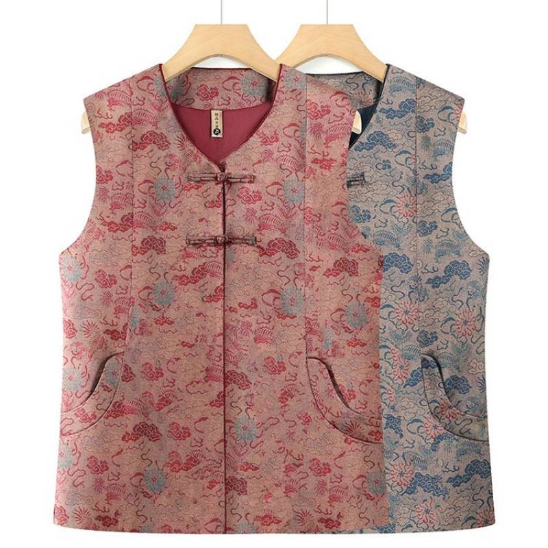 品牌专柜中老年女装妈妈装国风马甲春秋款中式盘扣开衫马夹女老年