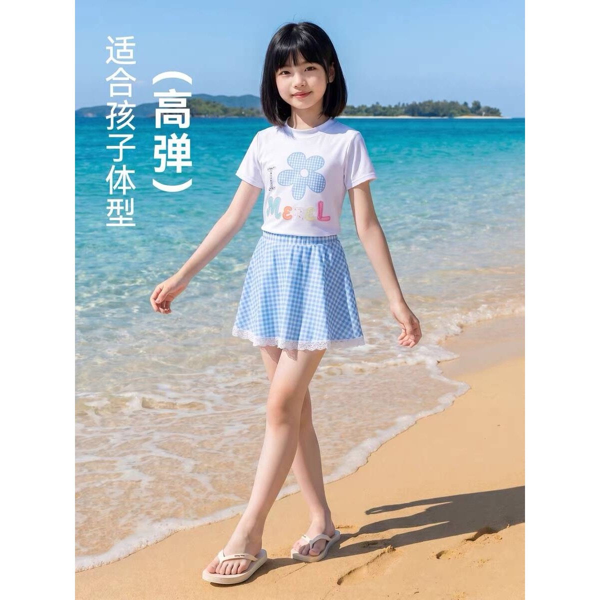 品牌专柜女童泳衣7-12岁 儿童女孩速干泳装分体泳裙套装大童沙滩