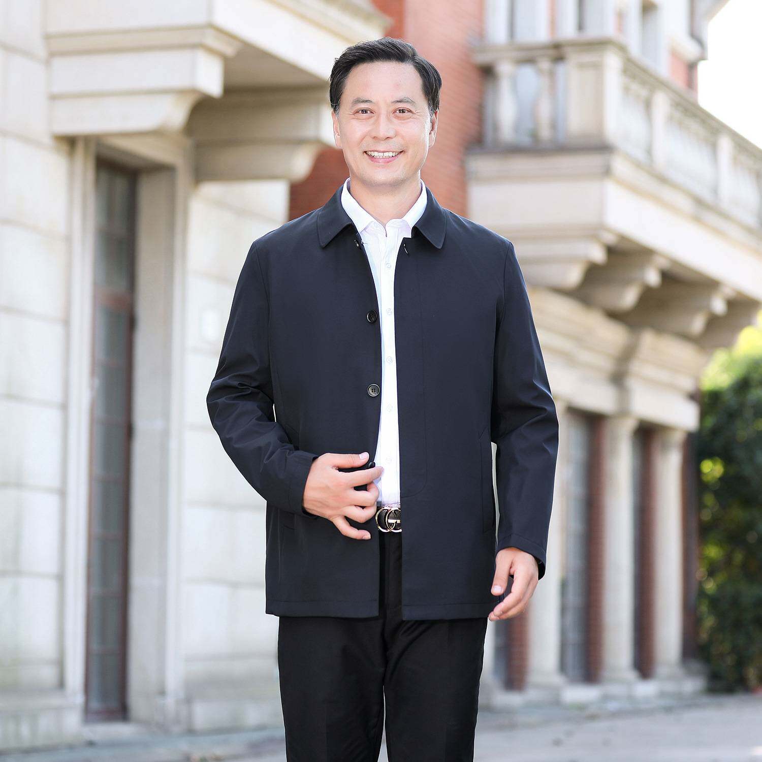 品牌专柜春春季薄款爸爸装中老年男式外套休闲夹克中年男装上衣服