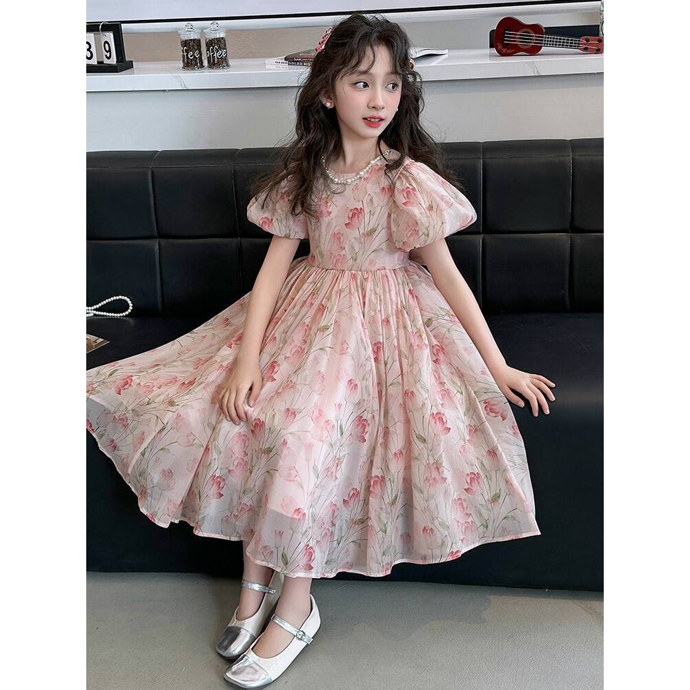 品牌专柜女童连衣裙夏季短袖碎花长裙子2026新款韩版中大童儿童洋