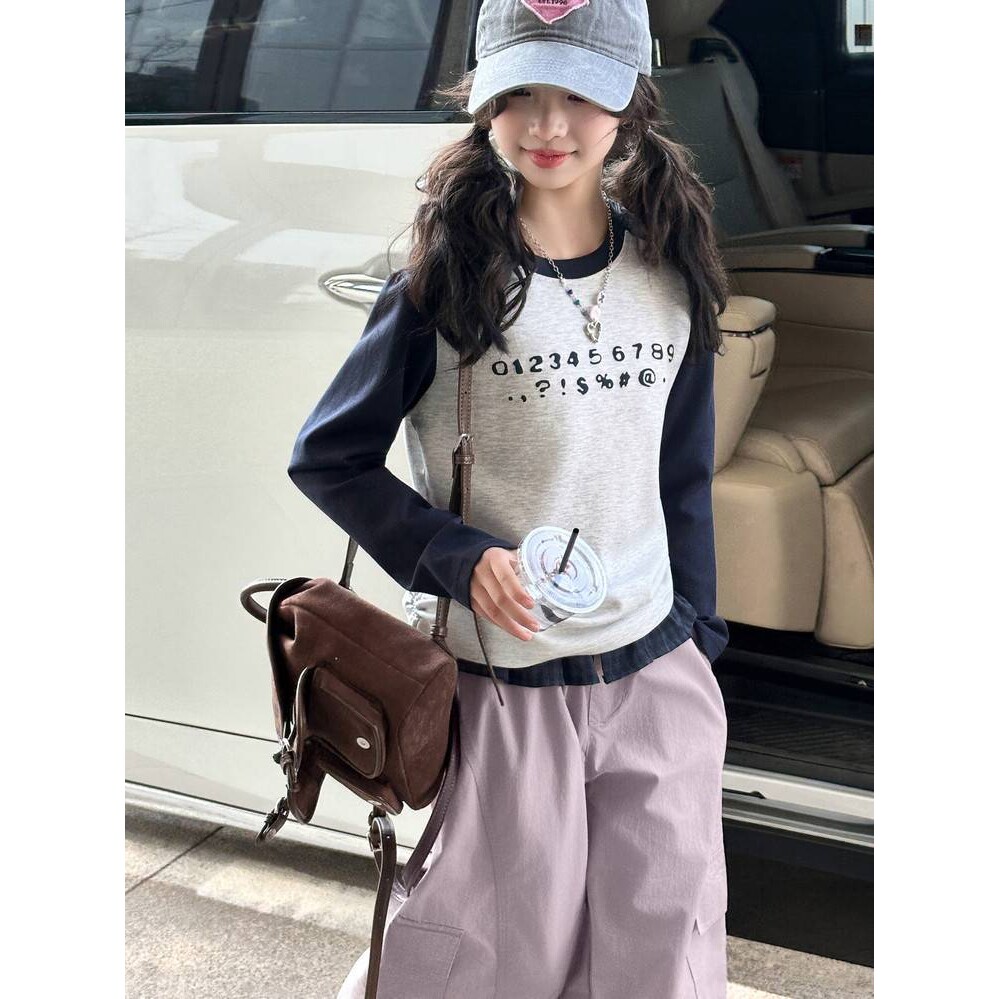 品牌专柜女童长袖T恤2026春装新款儿童洋气韩系短款上衣女大童修