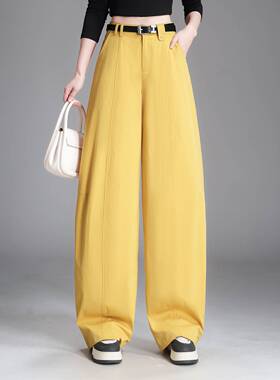 品牌专柜时尚高腰宽松显瘦弯刀裤女春季2026新款垂感百搭直筒裤拖