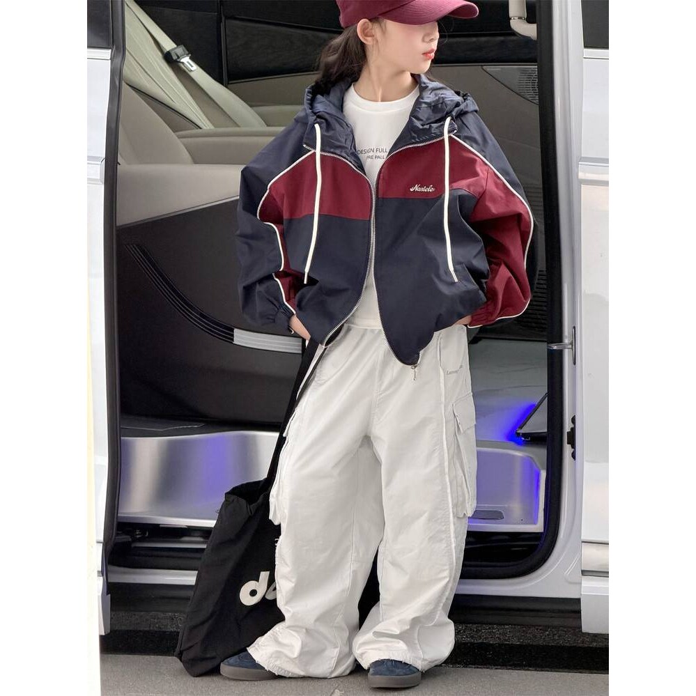 品牌专柜女童2026新款冲锋衣春季时尚拼色连帽中大童儿童春秋款初