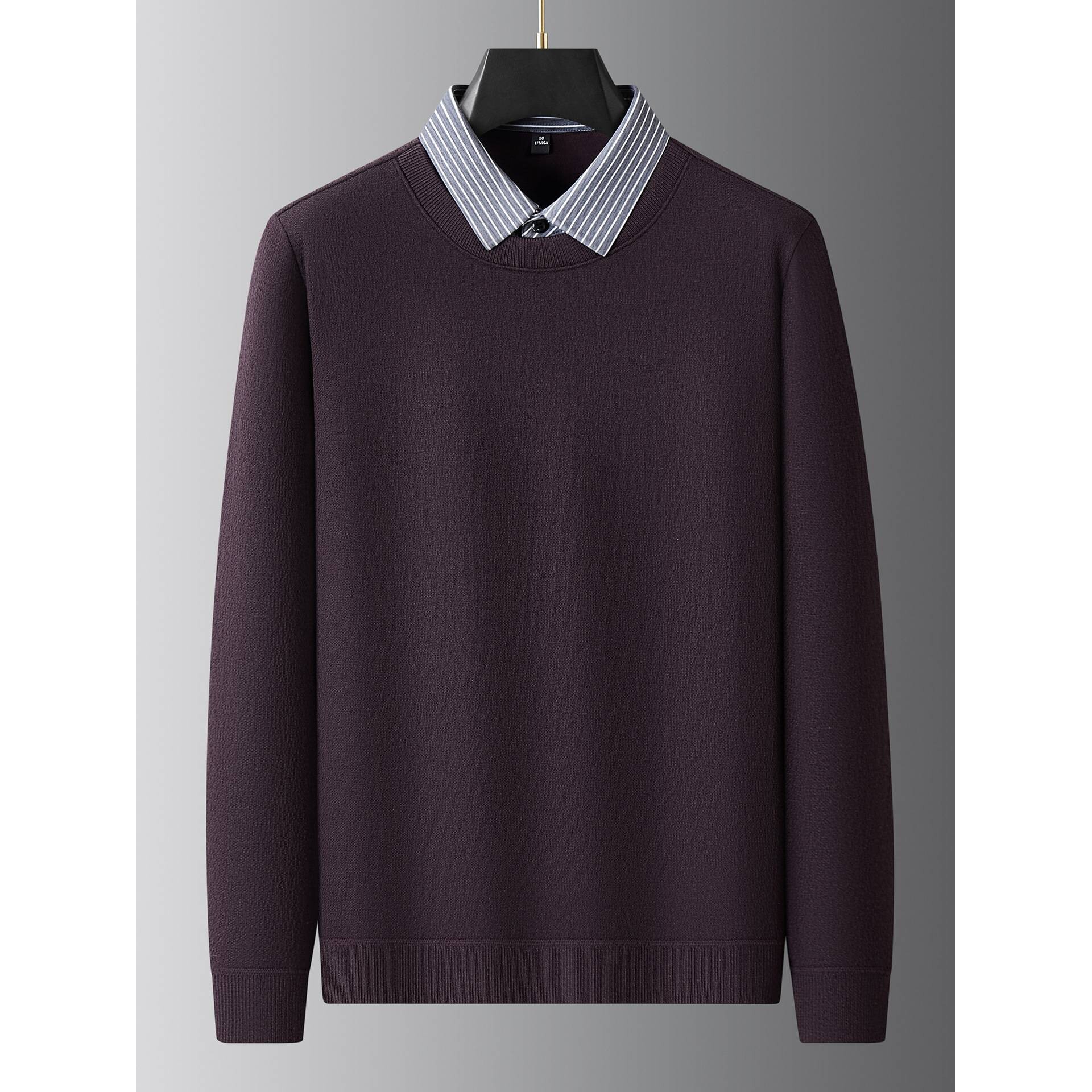 品牌专柜加绒加厚衬衫领毛衣男大码2025秋冬新款加肥加大假两件打