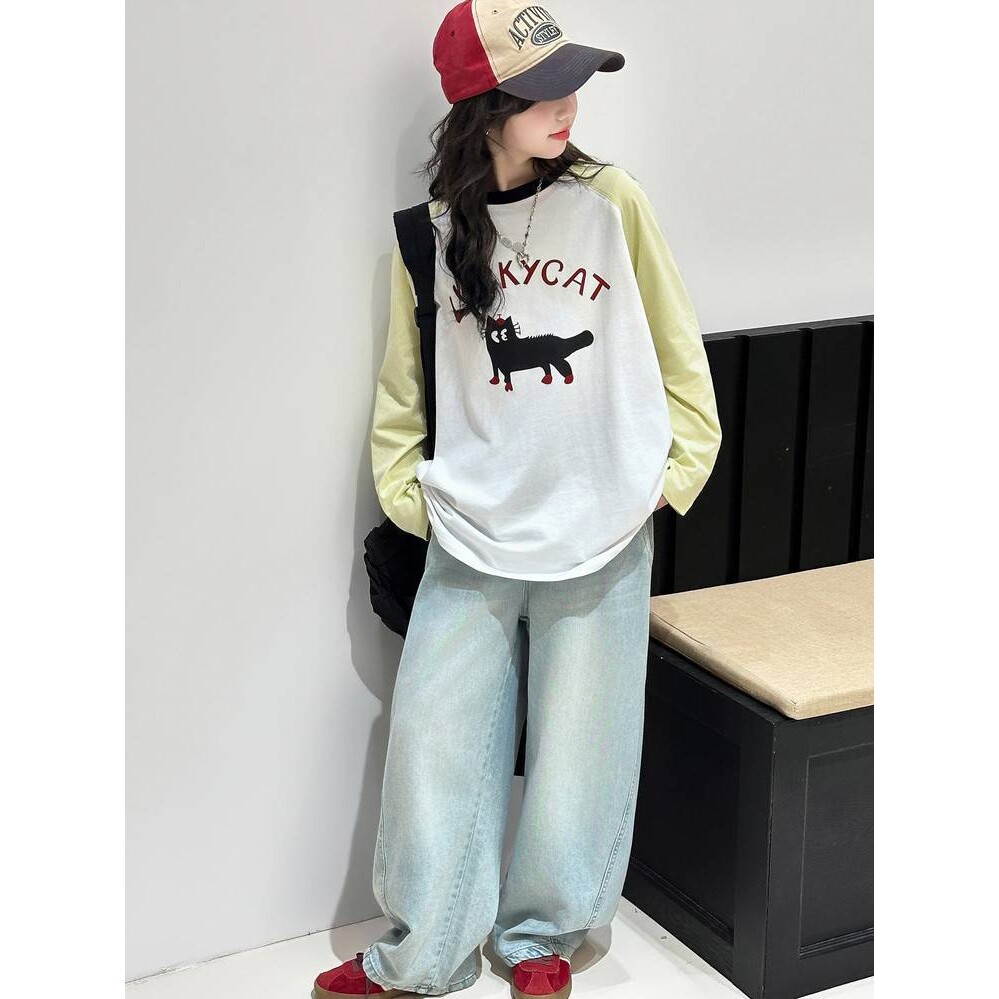 品牌专柜女童韩系穿搭套装春季2026新款女大童潮酷长袖t恤儿童春