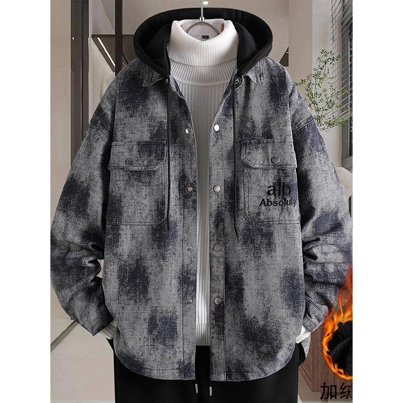 品牌专柜男士加绒加厚连帽夹克2025秋冬新款男装青少年时尚休闲潮