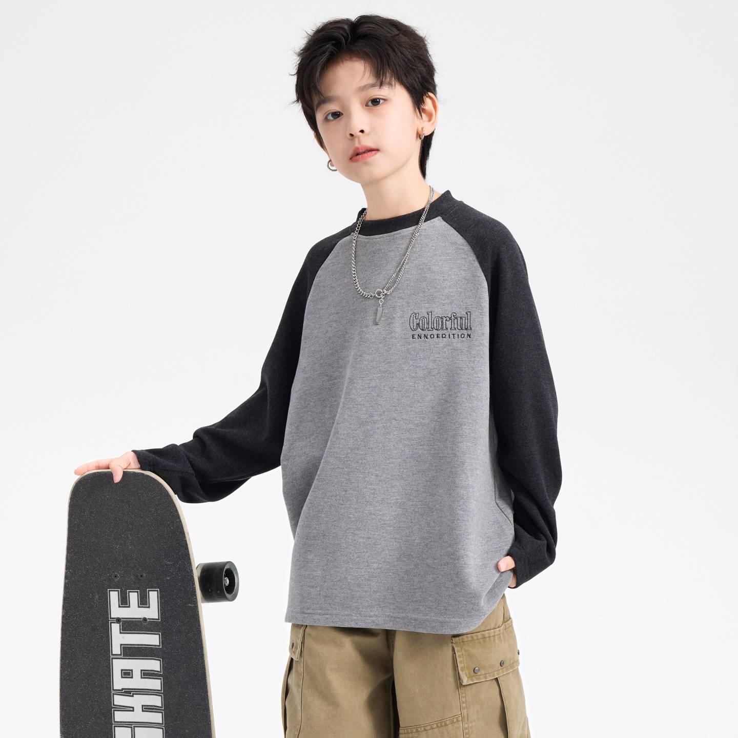 品牌专柜男大童秋冬季撞色双面绒打底衫2025新款儿童男孩保暖内搭