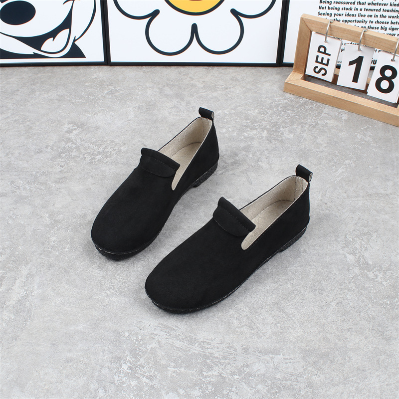 春季新款外贸乐福鞋绒面一脚蹬懒人单鞋平底圆头休闲软底豆豆女鞋