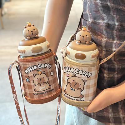 卡皮巴拉儿童保温杯带杯套吸管杯