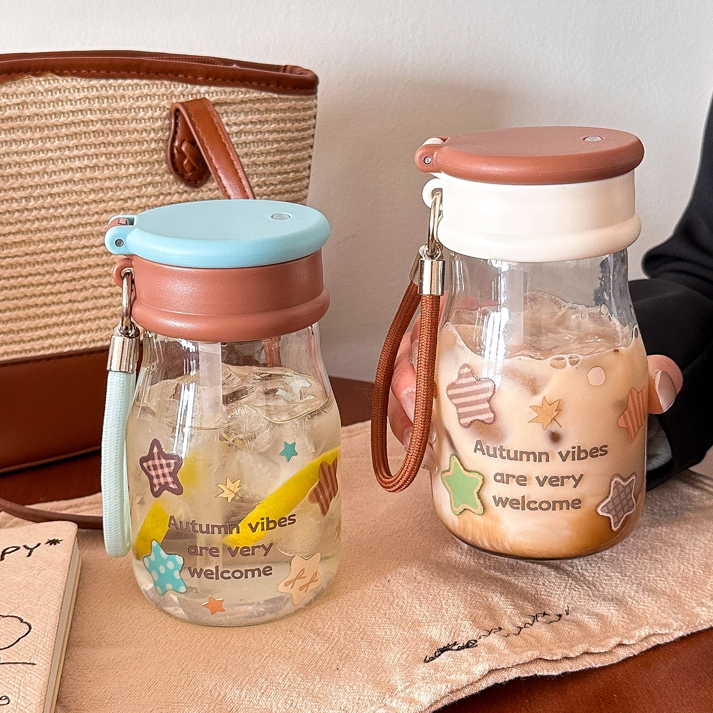 玻璃杯女夏季高颜值吸管杯2026新款大容量双饮杯带提手户外便携杯,餐饮具,玻璃杯,淘宝优惠券,粉丝福利购,淘宝优惠卷