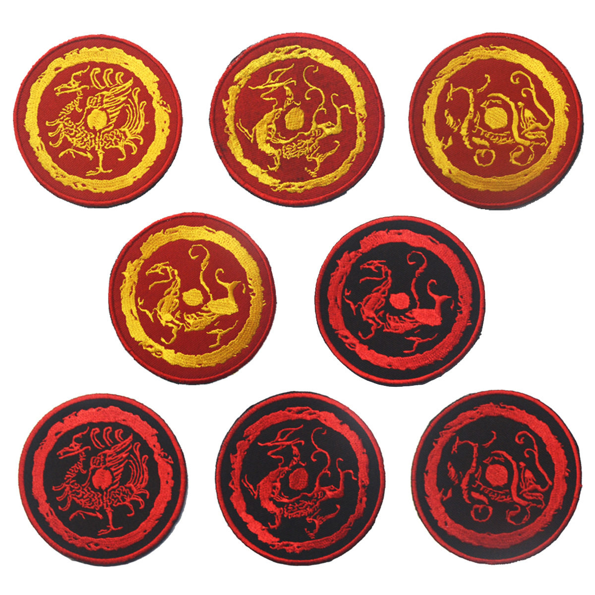 中国风复古图腾上古四大神兽青龙衣贴圆形绣标标贴臂章魔术贴徽章