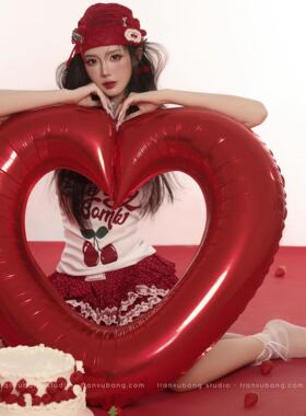 韩式大红色爱心气球圣诞节装饰43寸爱心镂空气球节日新年装扮用品
