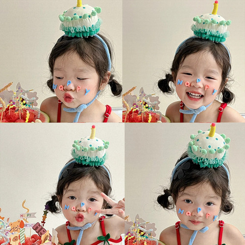儿童蛋糕韩风儿童蛋糕绿色生日帽