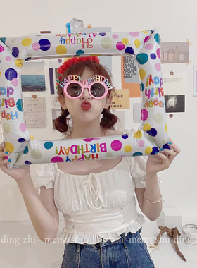 韩国ins毕业网红生日快乐相框气球宝宝拍照道派对趣味网红朋友圈